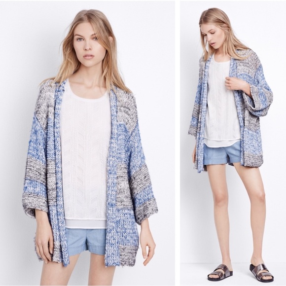 Vince Blue Gray Striped Oversized Cardigan Size XS/S Chunky Knit Fall Winter - Picture 1 of 15